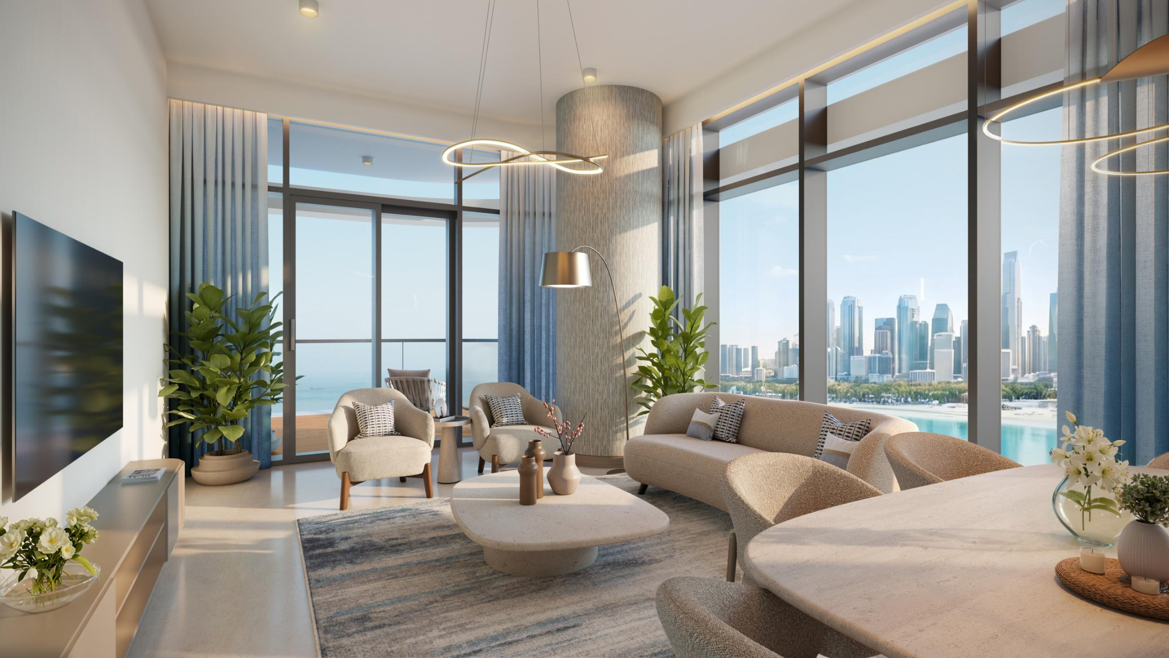 Linar living room — sea view and Dubai skyline