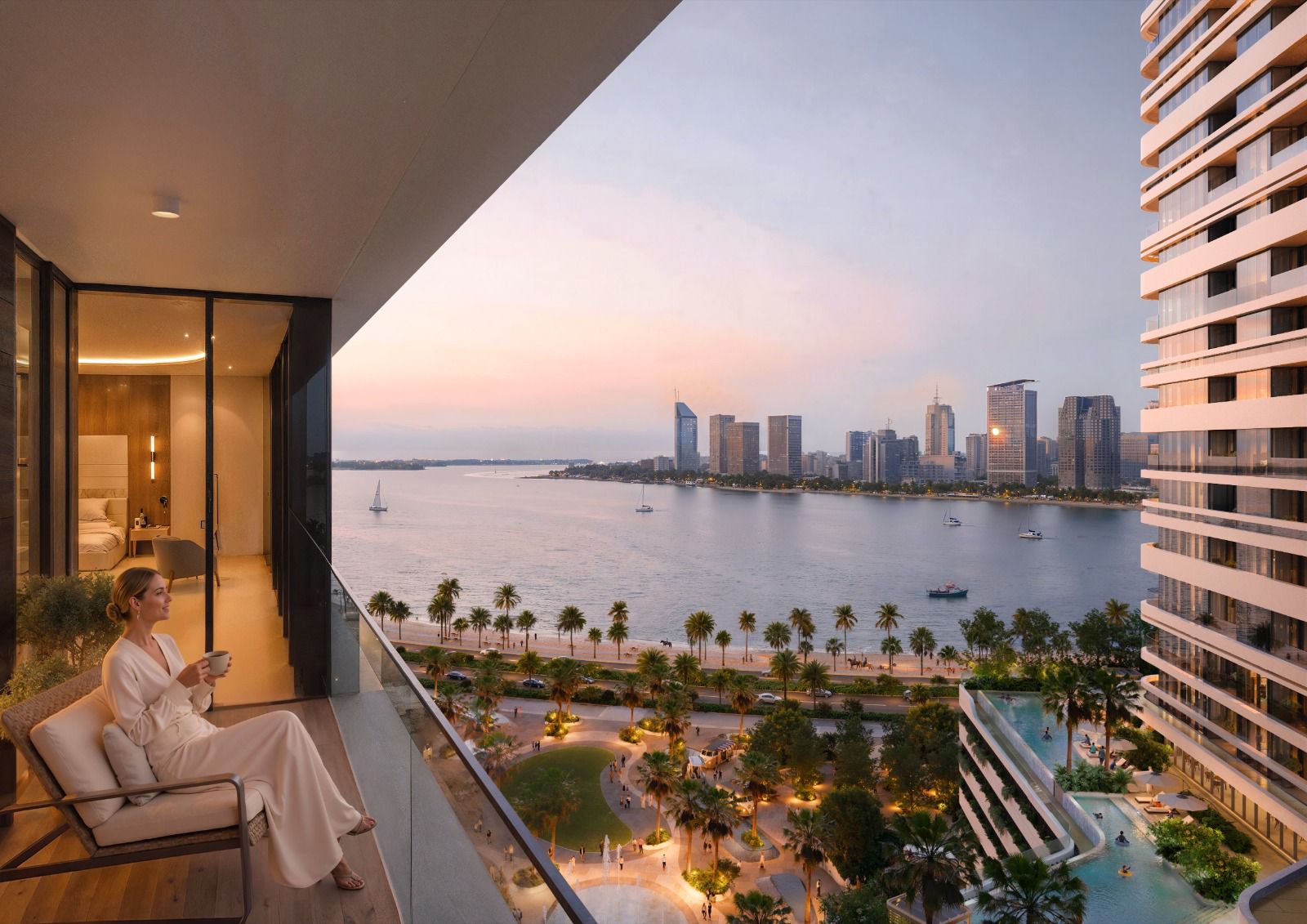 Linar balcony view at sunset